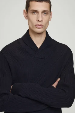 Herren COS Pullover | Strickmode*GERIPPTER PULLOVER AUS MERINOWOLLE MIT SCHALKRAGEN