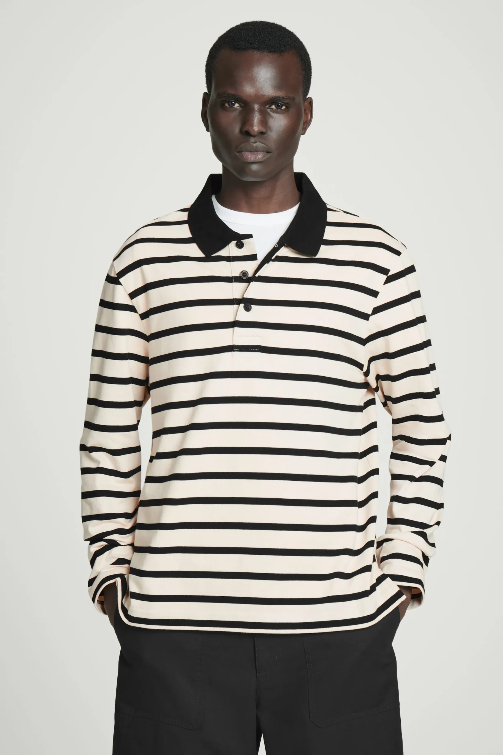 Herren COS Poloshirts*GESTREIFTES LANGÄRMLIGES POLOSHIRT