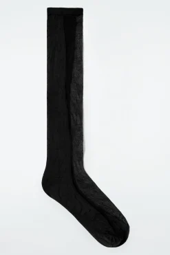 Damen COS Socken*KNIESTRÜMPFE MIT DURCHSCHEINENDER PARTIE