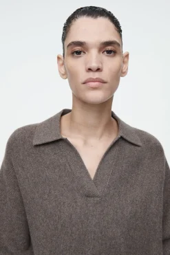 Damen COS Strickmode*POLOPULLOVER AUS WOLLE MIT FLEDERMAUSÄRMELN