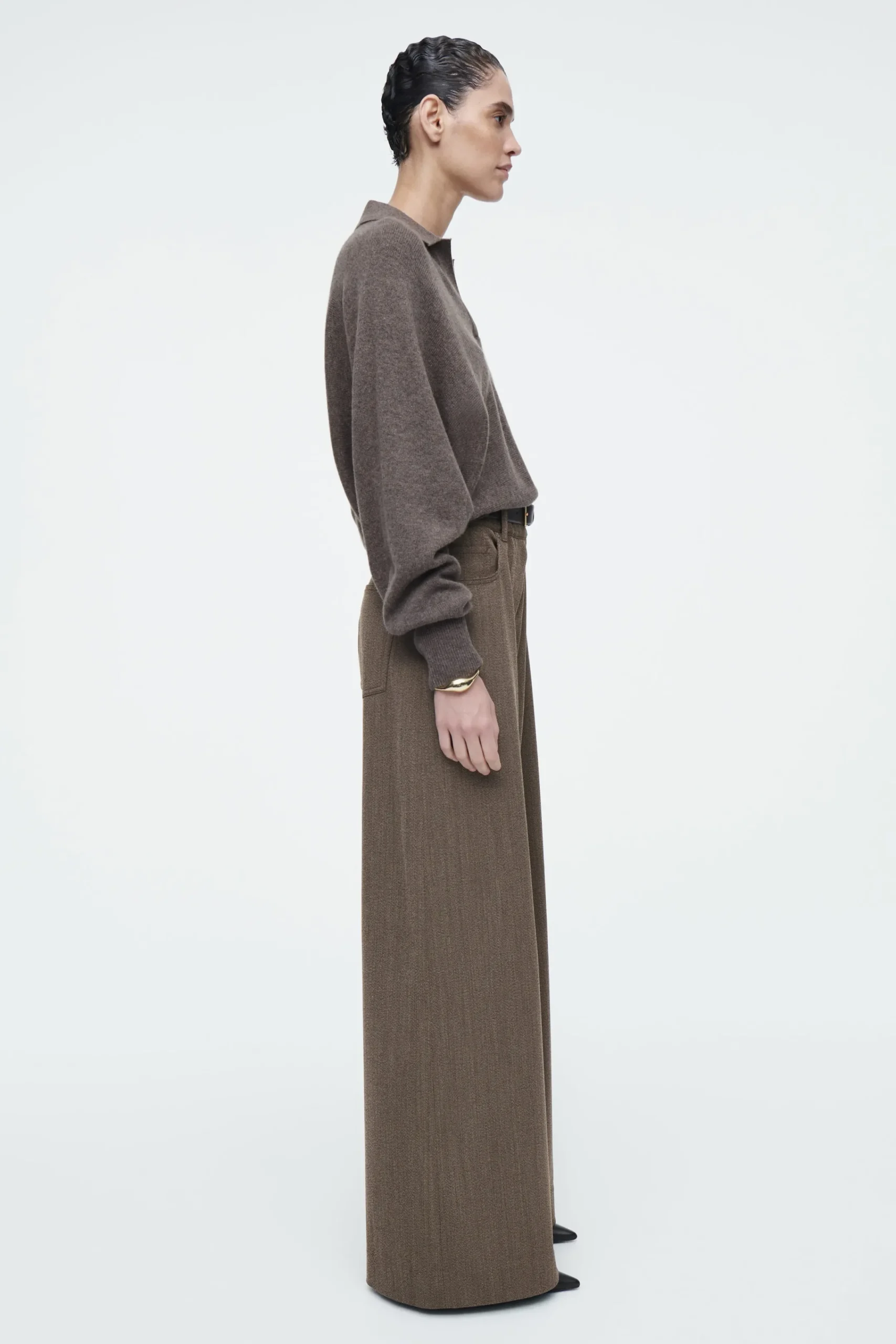 Damen COS Strickmode*POLOPULLOVER AUS WOLLE MIT FLEDERMAUSÄRMELN