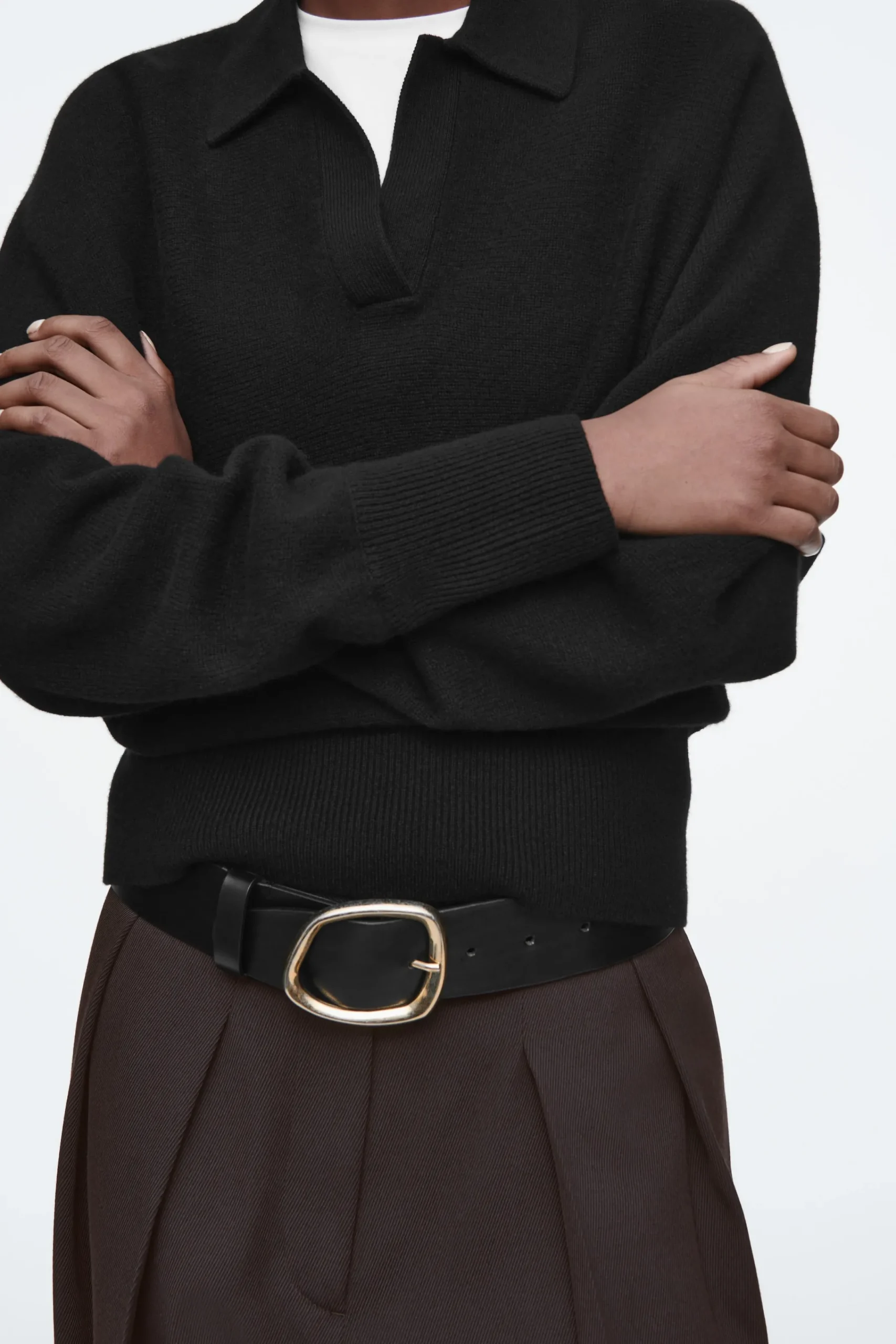 Damen COS Strickmode*POLOPULLOVER AUS WOLLE MIT FLEDERMAUSÄRMELN