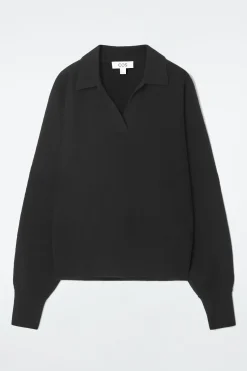 Damen COS Strickmode*POLOPULLOVER AUS WOLLE MIT FLEDERMAUSÄRMELN