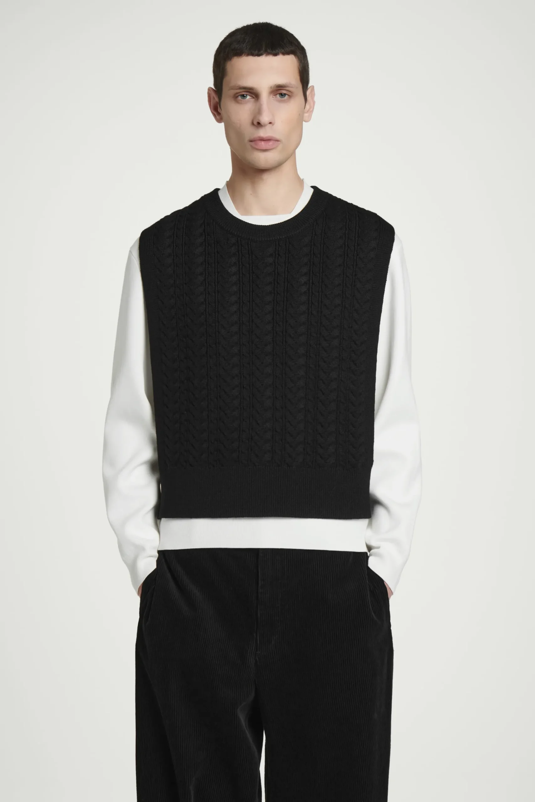 Herren COS Strickmode*PULLUNDER AUS WOLLE MIT ZOPFSTRICKMUSTER