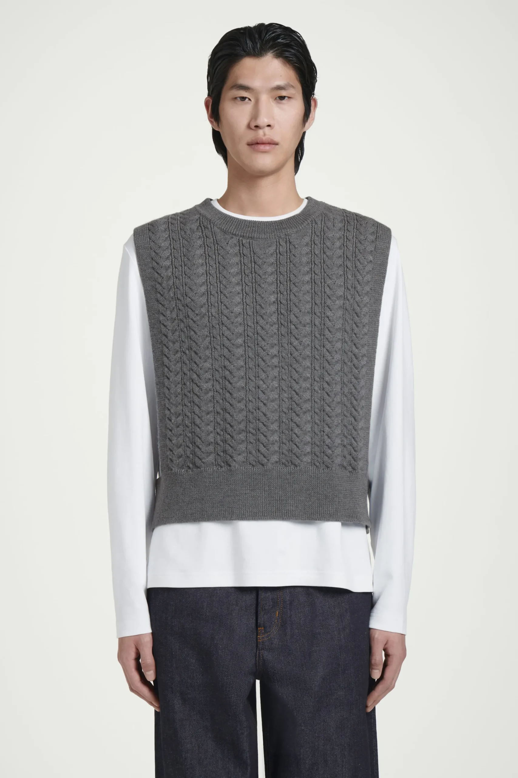 Herren COS Strickmode*PULLUNDER AUS WOLLE MIT ZOPFSTRICKMUSTER