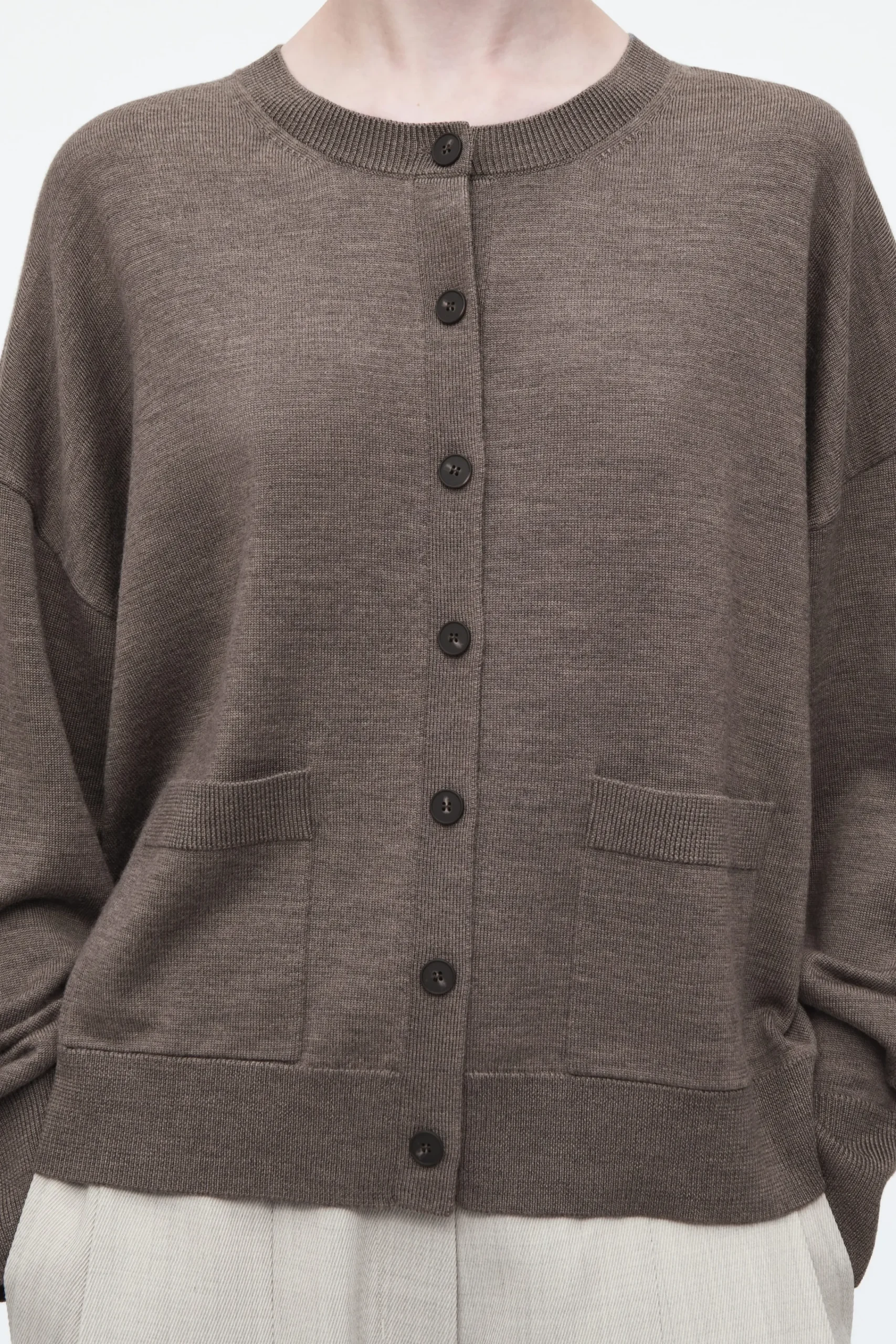 Damen COS Strickmode*STRICKJACKE AUS MERINOWOLLE MIT RUNDHALSAUSSCHNITT