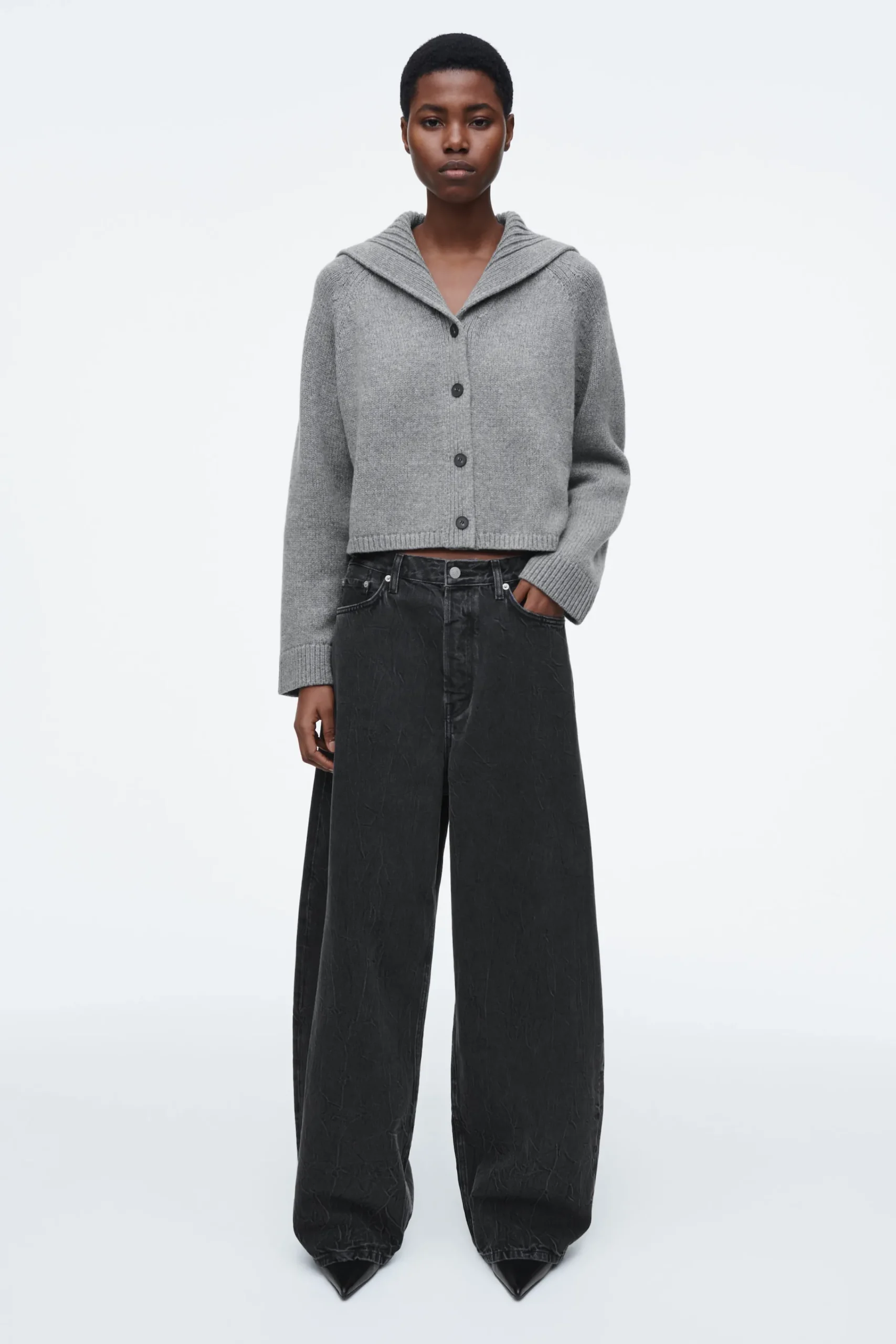 Damen COS Strickmode*STRICKJACKE AUS WOLLE MIT MATROSENKRAGEN